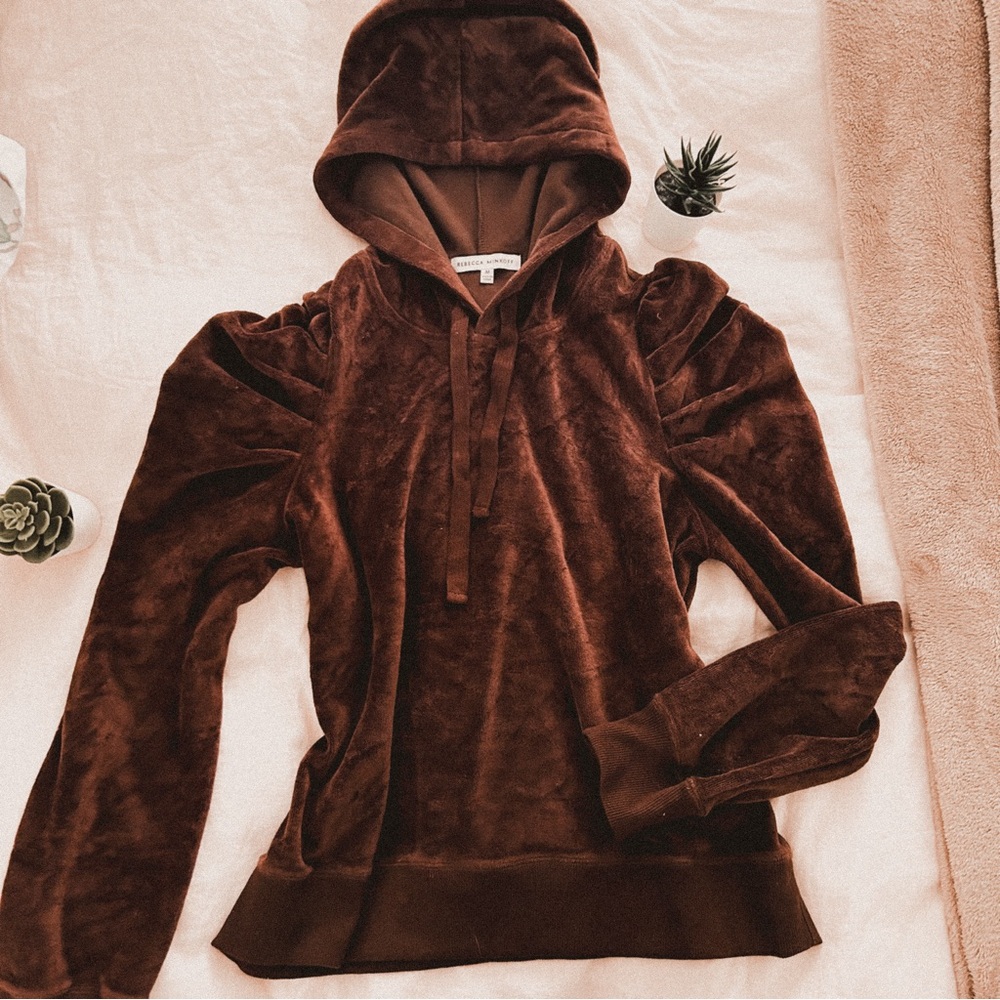 Rebecca Minkoff Janine Brown Velvet Hoodie Sweater